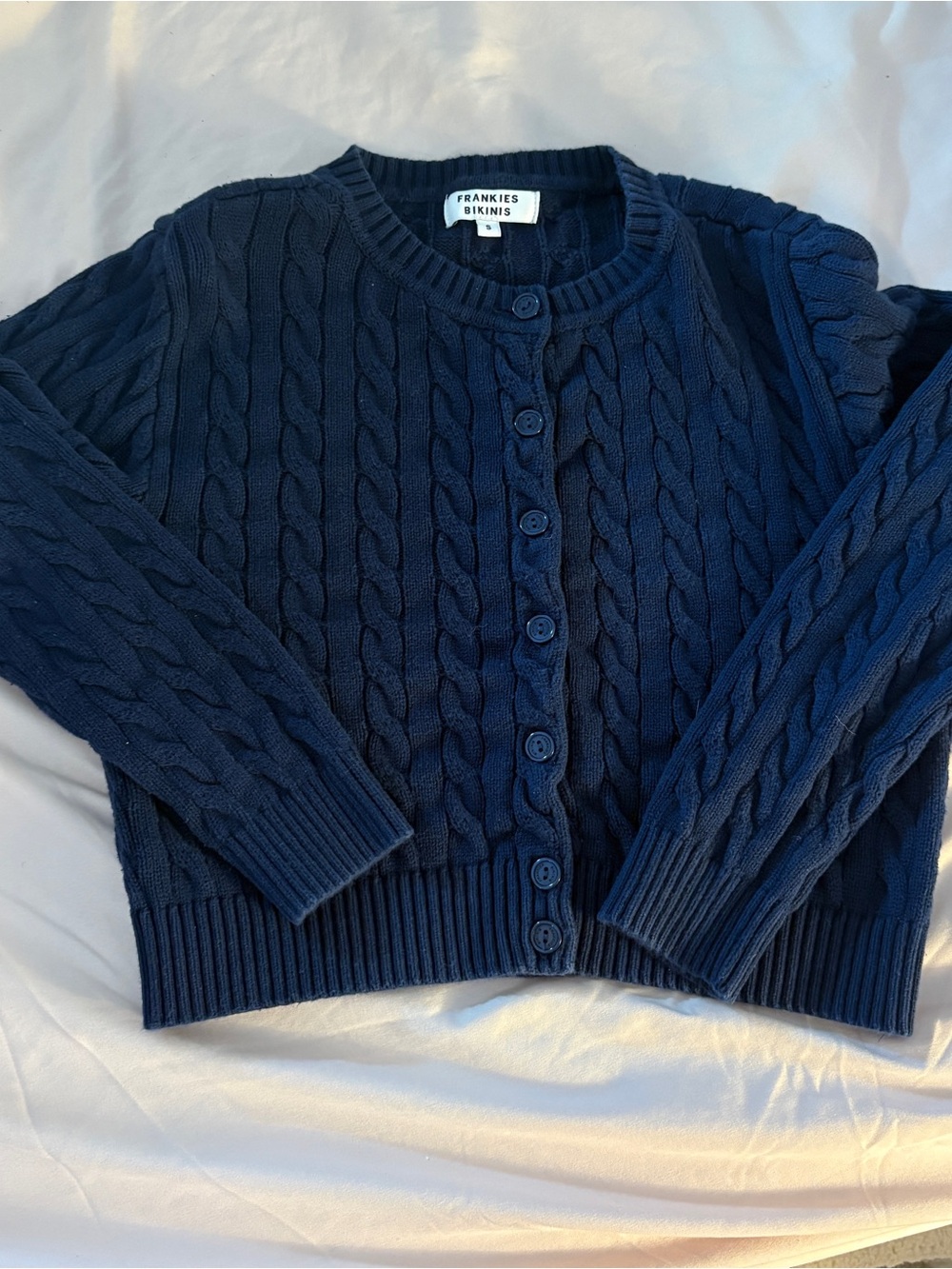 Frankie's Bikinis Dark Navy Cable Knit Button-Front Cardigan